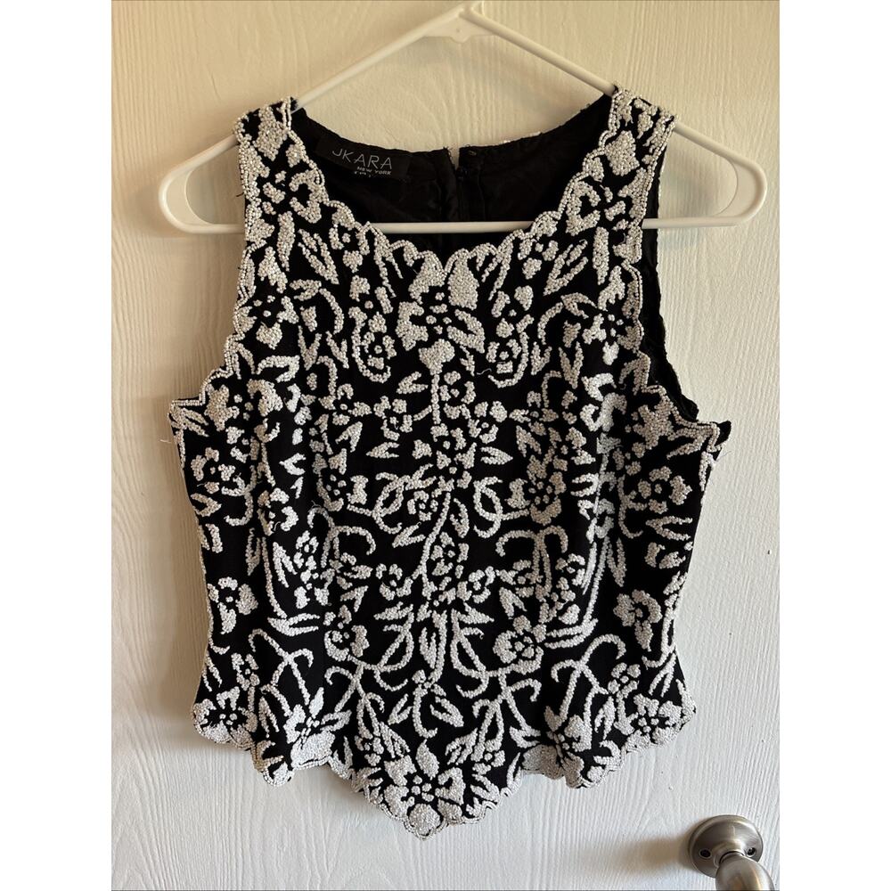 J Kara New York - heavy beaded black and white Sleeveless Top Size Petite Medium